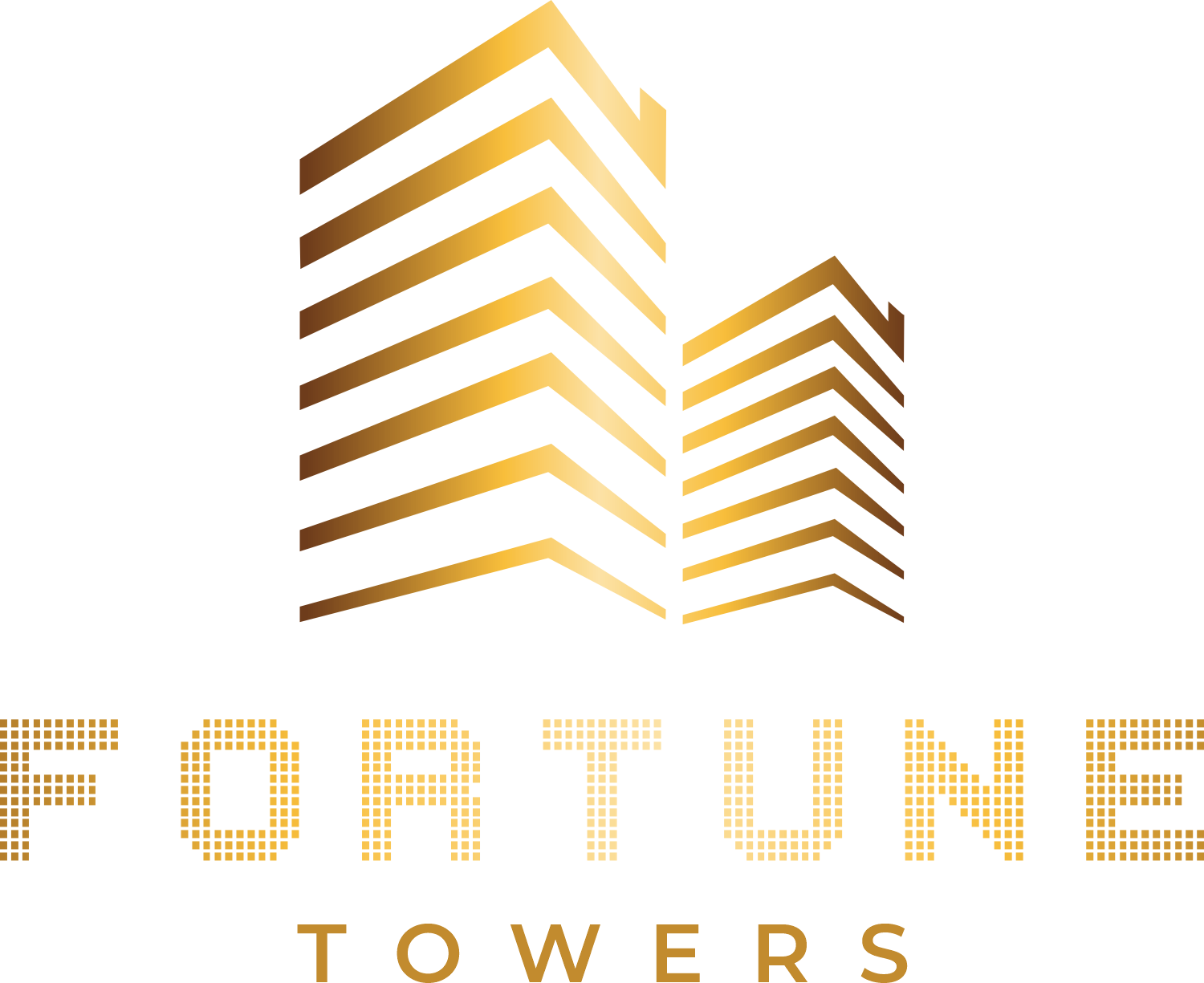 The Fortune Towers brand wordmark: a gold geometric skyline mark above "FORTUNE TOWERS" in gold capitals on a black background.